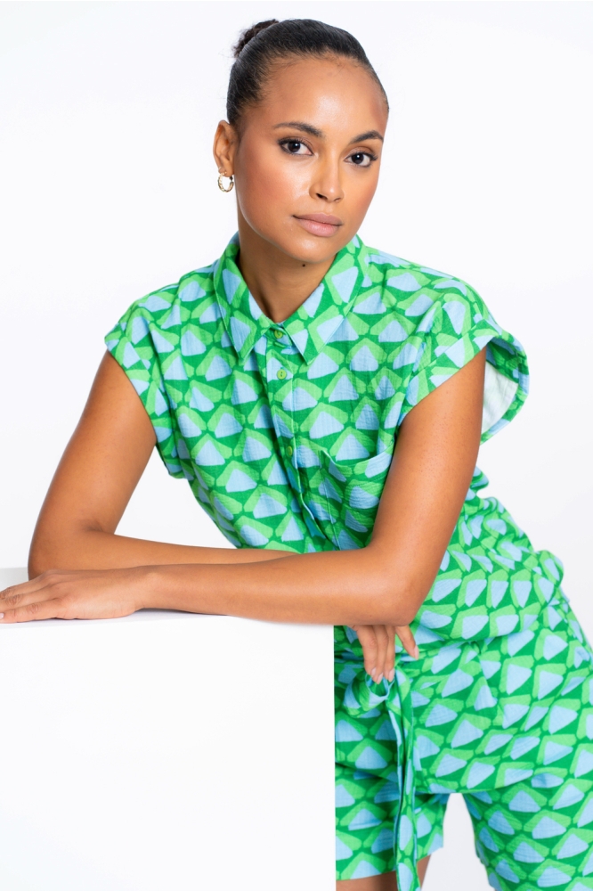 BLOUSE MET BORSTZAK EN PATROON 53489 20 GREEN/BLUE